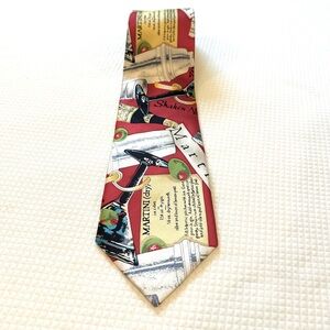 Wolfmark 100% Silk Red Martini Cocktail Theme Print Tie Bartender Waitstaff 🍸🍸🍸